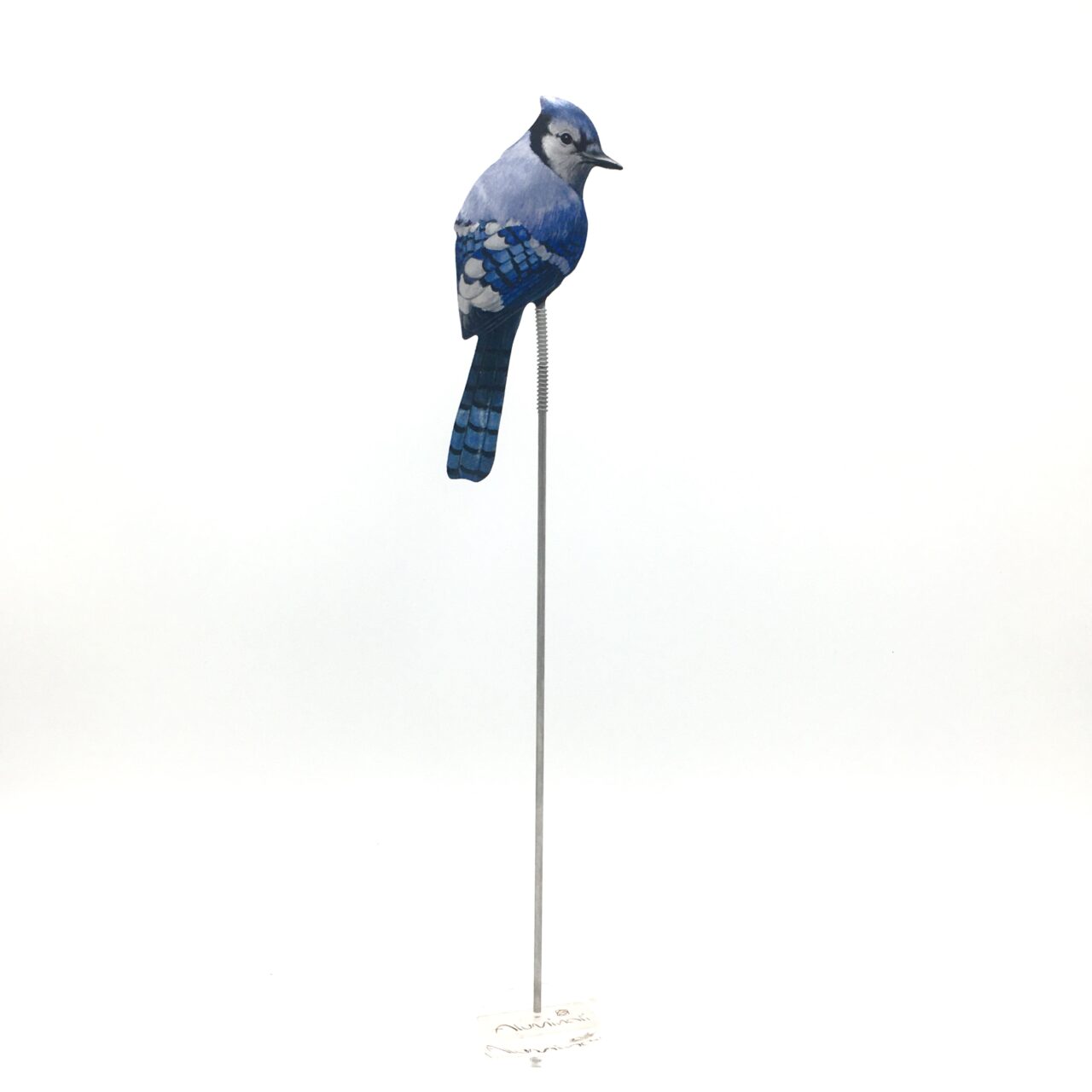 Standing Aluminum Bird on plexiglass / blue
