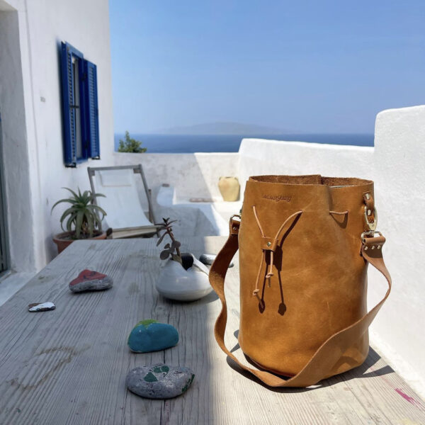 Δερμάτινη Τσάντα Πουγκί Οία καφέ βιντάζ - Image 2