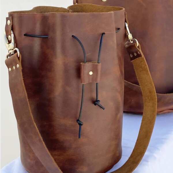 Δερμάτινη Τσάντα Πουγκί Οία καφέ βιντάζ - Image 6