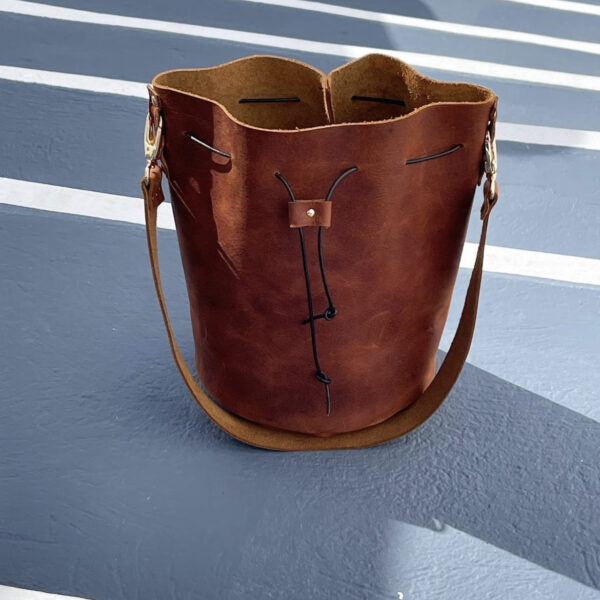 Δερμάτινη Τσάντα Πουγκί Οία καφέ βιντάζ - Image 4