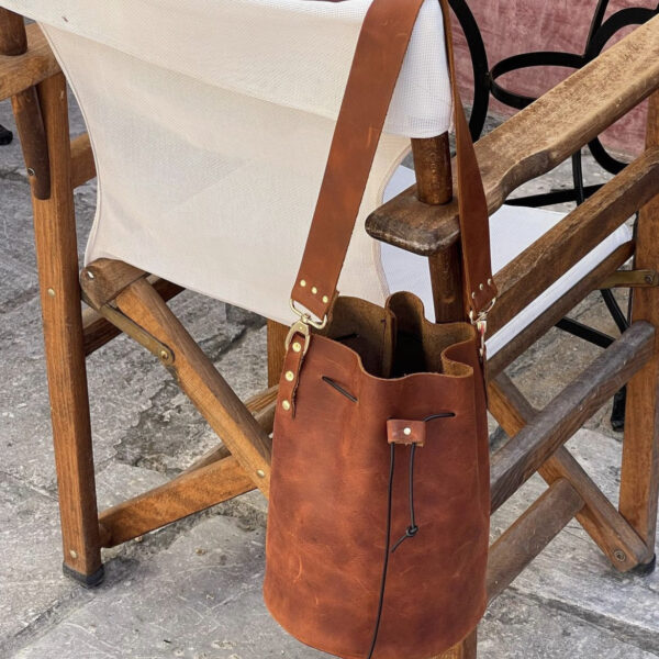 Δερμάτινη Τσάντα Πουγκί Οία καφέ βιντάζ - Image 3