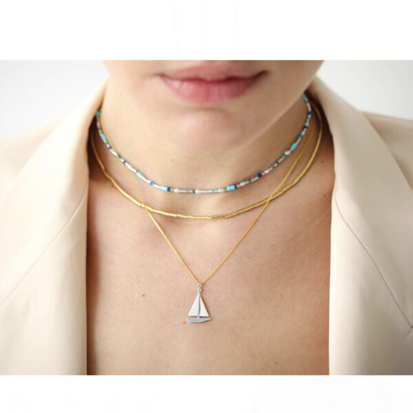 Tube Collection Necklace stone pearls  Silver - Image 3