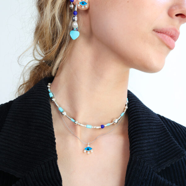 Evil Eye silver Necklace - blue - Image 2