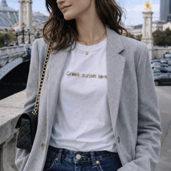 Embroidered T-Shirt with our Greek Sunset Lovers design - Image 6