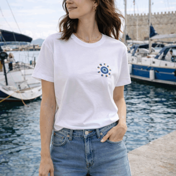 Embroidered T-Shirt with our Sunny Evil Eye Design