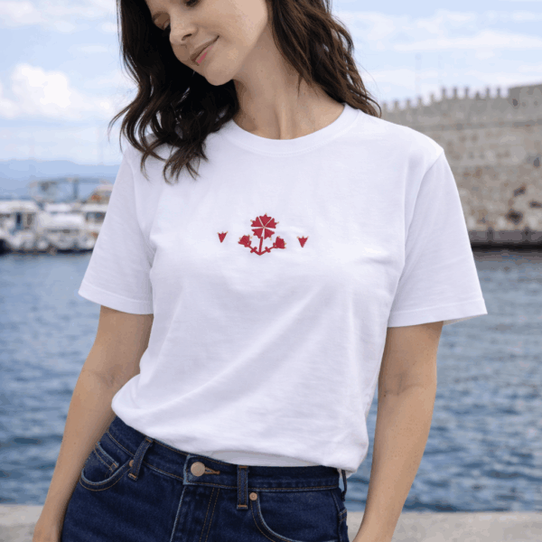 Embroidered T-Shirt with our Traditional Cretan Flower design - Image 3